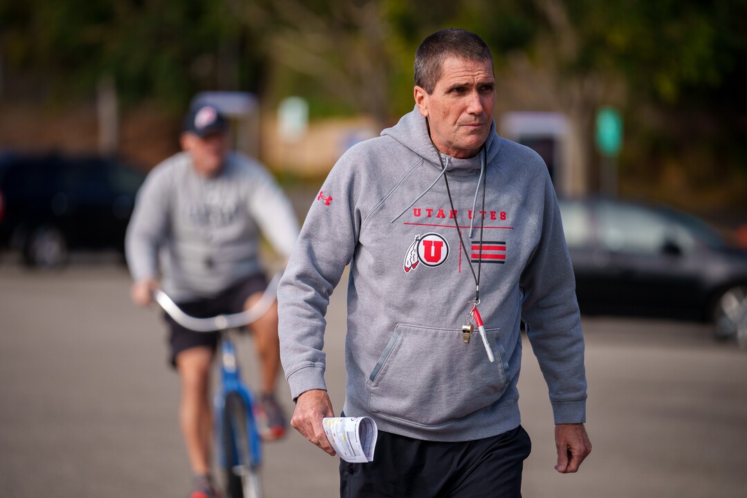 (Trent Nelson  |  The Salt Lake Tribune) Utah Offensive Coordinator Andy Ludwig as the University of Utah football team practices for the Rose Bowl at Dignity Health Sports Park in Carson, Calif., on Tuesday, Dec. 28, 2021.