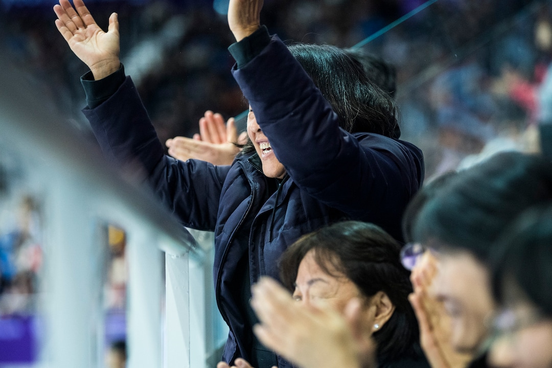 (Chris Detrick  |  The Salt Lake Tribune)  Hetty Wang reacts after watching her son Nathan Chen compete in the Men Single Skating Free Skating at Gangneung Ice Arena during the Pyeongchang 2018 Winter Olympics Saturday, Feb. 17, 2018. Chen landed a record six quadruple jumps, scoring 215.08.