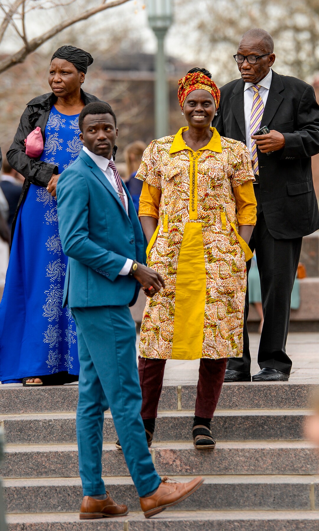 Leah Hogsten  |  The Salt Lake Tribune  l-r Bose Akeh and her friends Gbolahan Egunjobi, his mother Olukemi Egunjobi and his father Olufemi Egunjobi chat outside before entering the afternoon session of the 189th Annual General Conference of The Church of Jesus Christ of Latter-day Saints, April 6, 2019 in Salt Lake City. 
