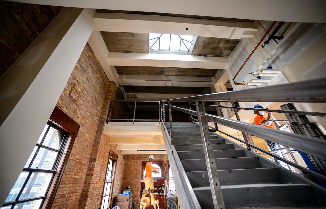 (Trent Nelson  |  The Salt Lake Tribune) 
Workers in the Kearns Building in Salt Lake City on Wednesday, Nov. 20, 2019. Hines, the global real estate firm that owns the Kearns Building, has launched a $25 million renovation of the 108-year-old building at 136 South Main Street.