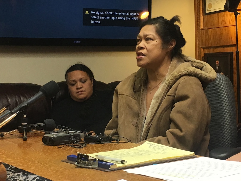 Mariah Noble  |  The Salt Lake TribuneTolina Tausinga, her mother Valu Angilau and attorney Robert Sykes held a news conference after filing a lawsuit for the 2014 death of Siale Angilau.
