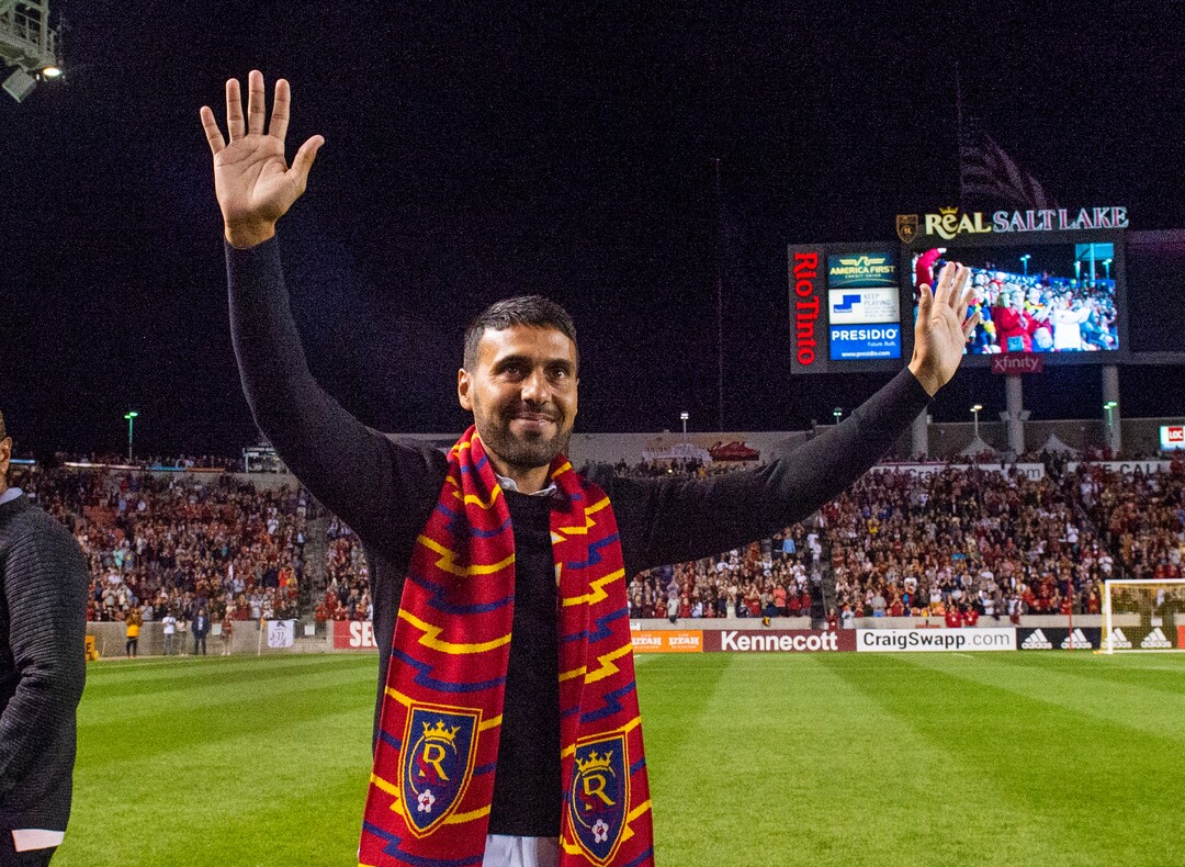 (Rick Egan  |  The Salt Lake Tribune)   Real Salt Lake honor Javier Morales during halftime of the Real Salt Lake and Los Angeles Galaxy match at Rio Tinto Stadium, Wednesday, Sept. 25, 2019.