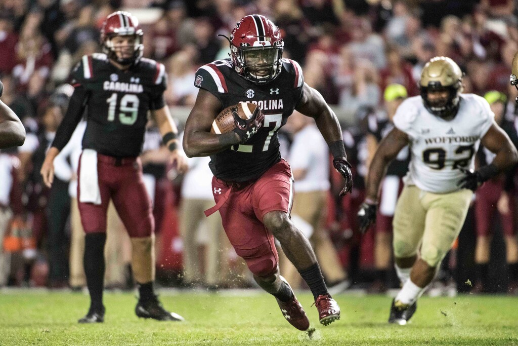South Carolina running back Ty'Son Williams (27) runs the ball against Wofford during the second half of an NCAA college football game on Saturday, Nov. 18, 2017 in Columbia, S.C. South Carolina defeated Wofford 31-10. (AP Photo/Sean Rayford)