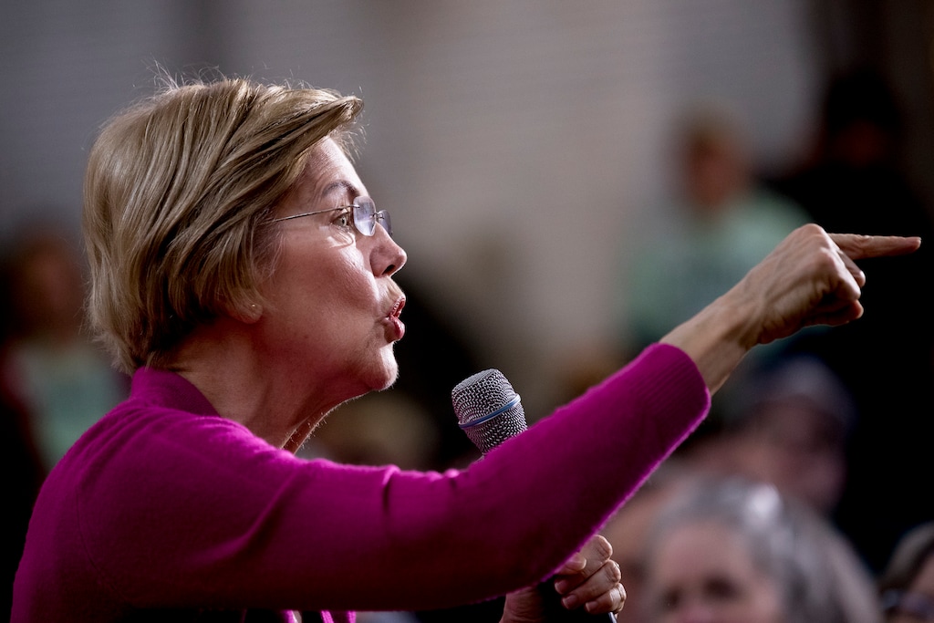 (Andrew Harnik | AP) Democratic presidential candidate Sen. Elizabeth Warren, D-Mass., speaks at a rally at West Delaware High School, Saturday, Jan. 4, 2020, in Manchester, Iowa.