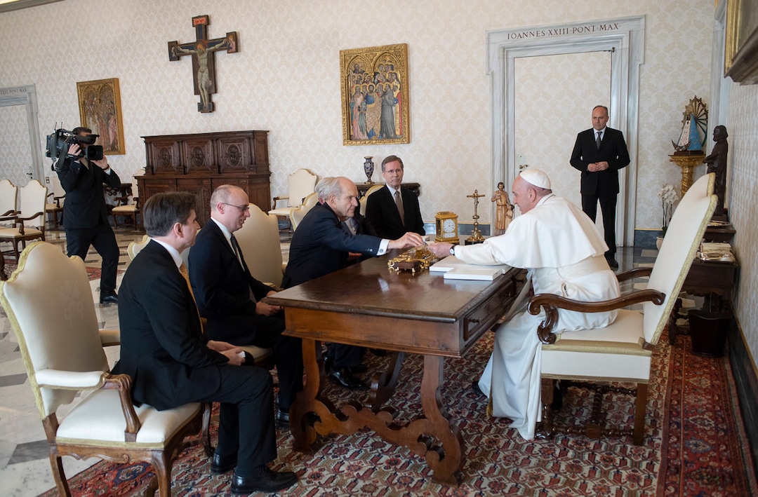 (Photo courtesy of the Vatican) Pope Francis interacts with Latter-day Saints President Russell M. Nelson during a historic meeting on Saturday, March 9, 2019. It's the first time a pope and a Latter-day Saint prophet had met.