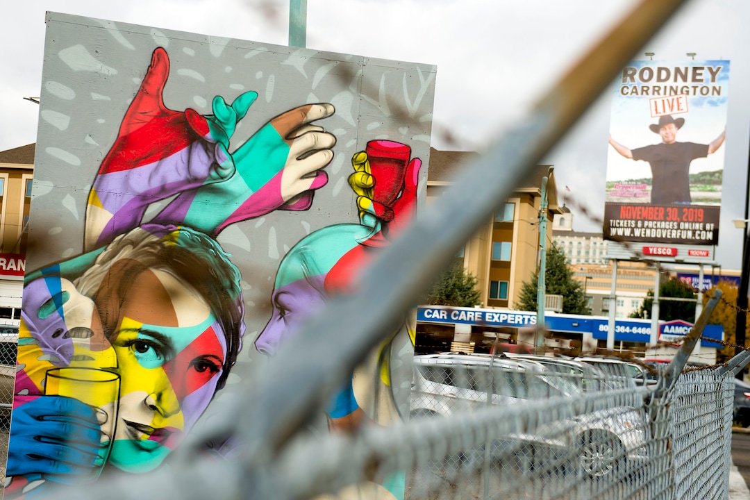 (Jeremy Harmon  |  The Salt Lake Tribune) A colorful sign alludes to things to come as developers plan to remake a 12.4-acre area just west of downtown Salt Lake City. The development, called Post District, is mostly comprised of the block between 300 and 400 West and 500 and 600 South. Photographed on Thursday, Oct. 17, 2019.