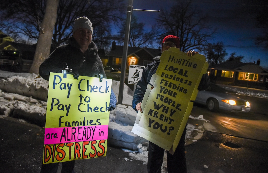 (Francisco Kjolseth  |  The Salt Lake Tribune)  Pam Harrison, left, and Mica Medford of Ogden get ready to join the town hall by U.S. Senator Mitt Romney at the Davis County administration building, Tuesday, January 22, 2019, to hear from local residents. "We have some pointed questions, to ask the senator." 