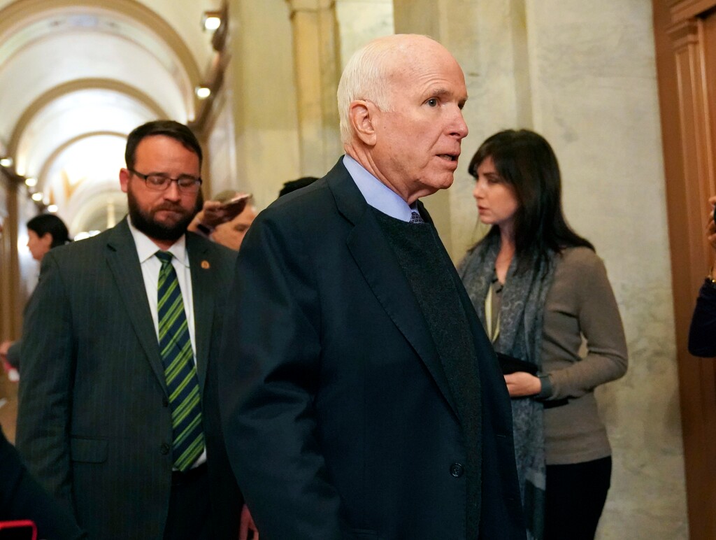 (Pablo Martinez Monsivais | The Associated Press) In this Nov. 13, 2017 file photo Sen. John McCain, R-Ariz., arrives on Capitol Hill in Washington.