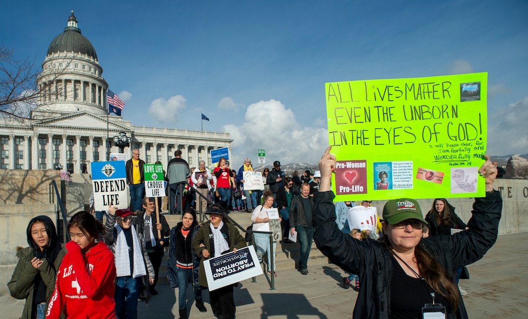 (Rick Egan  |  The Salt Lake Tribune)     Hundreds of marchers walk around the  Utah State Capitol, in the March for Life Utah 2020, Saturday, Jan. 25, 2020.