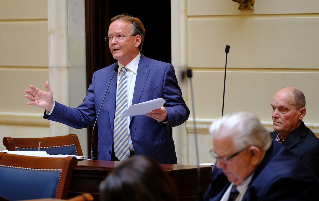 (Francisco Kjolseth  |  The Salt Lake Tribune)  Sen. Stuart Adams, R-Layton, Senate sponsor of SB171, speaks on the bill which now will allow legislators to intervene in court to defend the laws they pass instead of depending on the attorney general's office to do so.