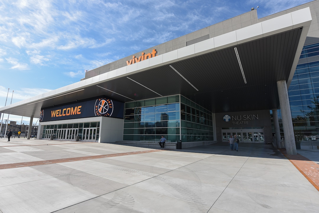(Francisco Kjolseth  |  The Salt Lake Tribune)  The Jazz unveil renovations for the arena, starting with the J-Note statue and then offering self-guided tours of the venue on Tuesday, Sept. 26, 2017. The arena features new seats, new concourse areas, new anchor restaurants and open spaces for more social experiences at Jazz games and events.