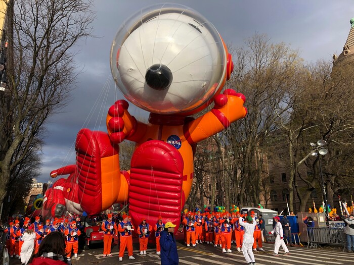 (Mark Lennihan | AP) The Snoopy balloon is ready to go at the start of the Macy's Thanksgiving Day Parade, Thursday, Nov. 28, 2019, in New York.