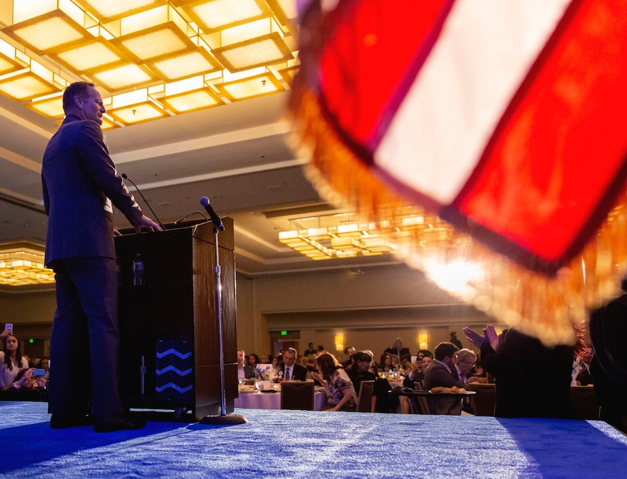 (Allison Zaucha | The New York Times) Rep. Harley Rouda (D-Calif.) speaks to guests at the Harry S. Truman awards dinner hosted by the Democratic Party of Orange County in Anaheim, Calif., Sept. 28, 2019. A tricky balancing act is now underway for House Democrats as they return to their districts for a two-week recess that will double as a crucial time to frame a coast-to-coast debate over impeachment and the nation’s priorities.