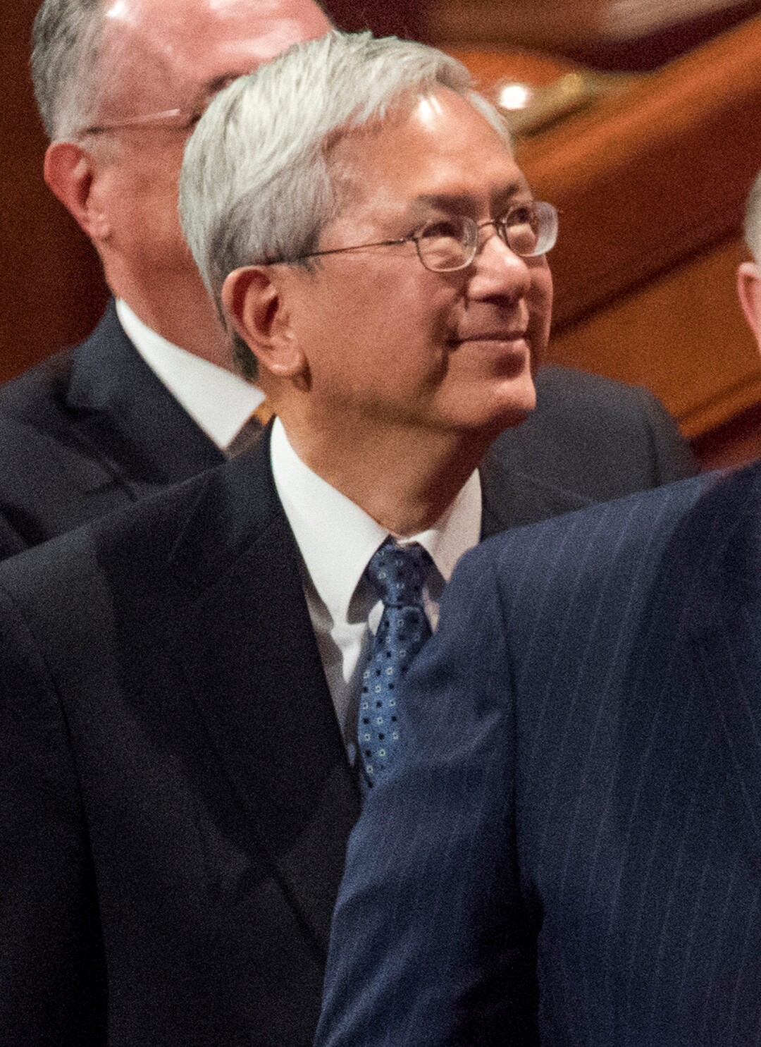 (Rick Egan  |  The Salt Lake Tribune)          Newly called Apostle, Elder Gerrit W. Gong smiles as he leaves the stand, after the Saturday morning session of the188th Annual General Conference in Salt Lake City,  Saturday, March 31, 2018.