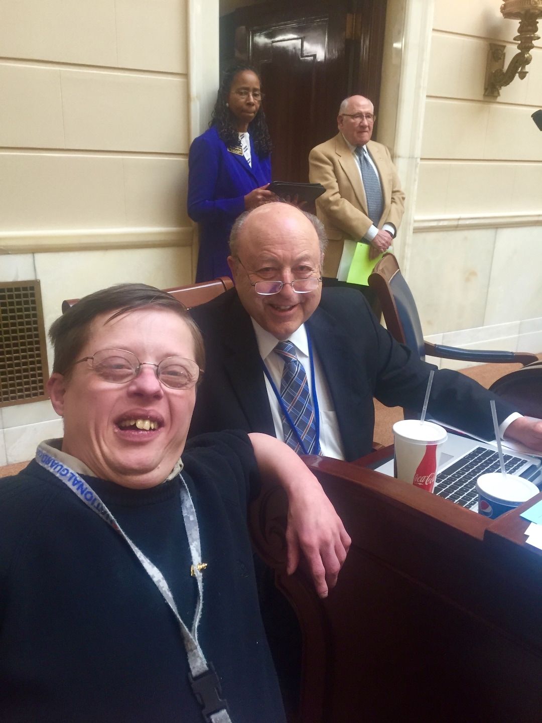 (Photo courtesy of the Utah Senate)  Matt Hillyard with his father, Sen. Lyle Hillyard. Matt Hillyard often sat beside his father on the Senate floor. The younger Hillyard, who had Down syndrome, died Jan. 4, 2018. He was 42.