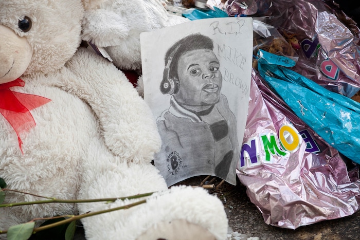 (Autumn Lin Photography | Courtesy Sundance Institute)
A memorial to Michael Brown, the 18-year-old man gunned down by police in Ferguson, Mo., is seen in the documentary "Whose Streets?," directed by Sabaah Foyalan and co-directed by Damon Davis. The movie was in the U.S. Documentary competition of the 2017 Sundance Film Festival.