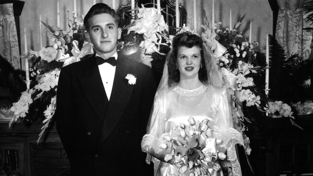 (photo courtesy LDS Church) Thomas S. Monson and his wife Frances on their wedding day on Oct. 7, 1948.