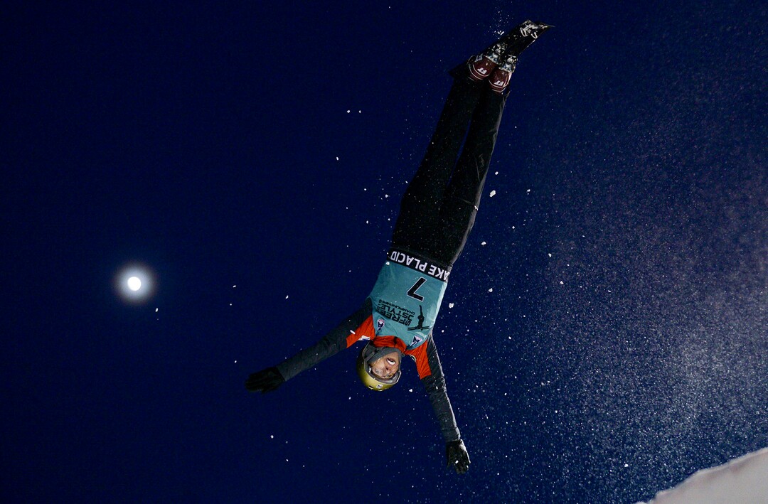 (Leah Hogsten  |  The Salt Lake Tribune) U.S. Freestyle Ski Team member Winter Vinecki performs her aerial routine during practice Jan. 7, 2020 at the Utah Olympic Park.