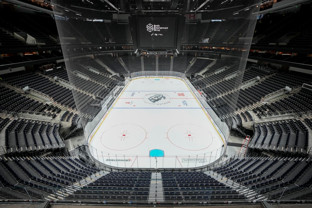 (Bethany Baker  |  The Salt Lake Tribune) The ice rink s visible from the redesigned seating along the north end of the Delta Center during an open house ahead of the first preseason game for the Utah Mammoth in Salt Lake City on Friday, Sept. 25, 2026. 