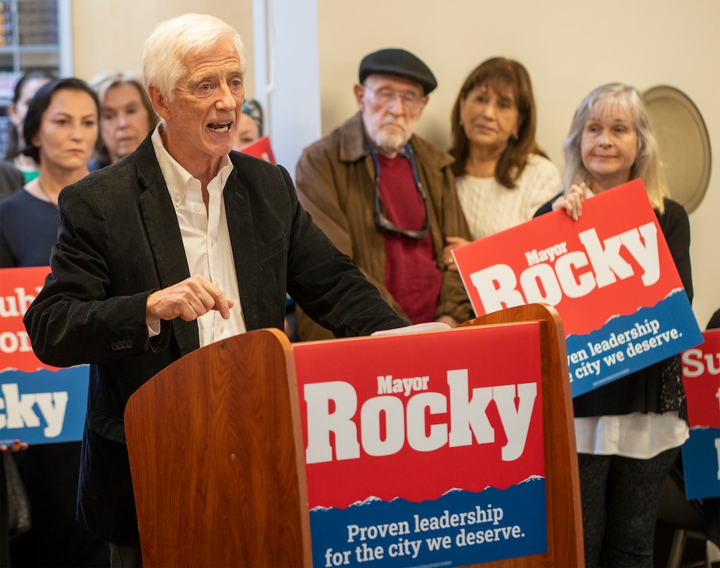 (Rick Egan | The Salt Lake Tribune)  Former Salt Lake City Mayor Rocky Anderson announces his candidacy for mayor, at the Cake Salon, on Wednesday, Nov. 30, 2022.