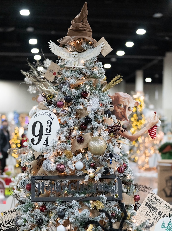 (Francisco Kjolseth | The Salt Lake Tribune) A Harry Potter tree is displayed during the 51st annual Festival of Trees at the Mountain America Expo Center in Sandy on Tuesday, Nov. 30, 2021. The hundreds of elaborately decorated holiday trees and decorations that will be up for silent auction, with proceeds going to Intermountain Primary Children’s Hospital, will be virtual for the second year in a row due to the COVID-19 pandemic.