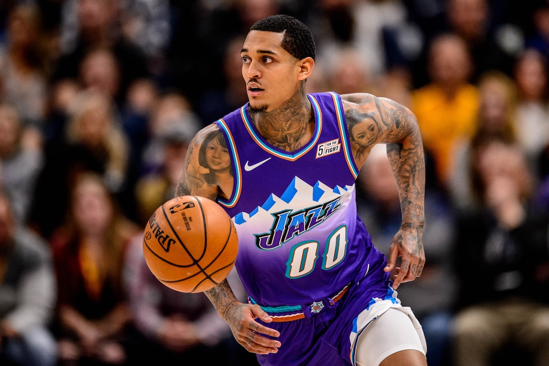 (Trent Nelson  |  The Salt Lake Tribune) Utah Jazz guard Jordan Clarkson picks up a steal as the Utah Jazz host the Portland Trail Blazers, NBA basketball in Salt Lake City on Thursday, Dec. 26, 2019.
