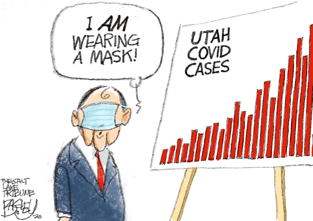 (Pat Bagley | The Salt Lake Tribune) This cartoon, titled "Who Was That Masked Man?," appears in The Salt Lake Tribune on Wednesday, June 24, 2020.