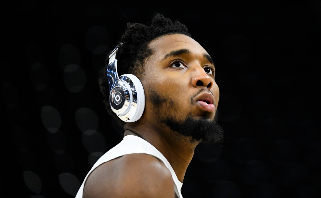 Utah Jazz guard Donovan Mitchell warms up before an NBA basketball game against the Cleveland Cavaliers Wednesday, Jan. 12, 2022, in Salt Lake City. (AP Photo/Alex Goodlett)