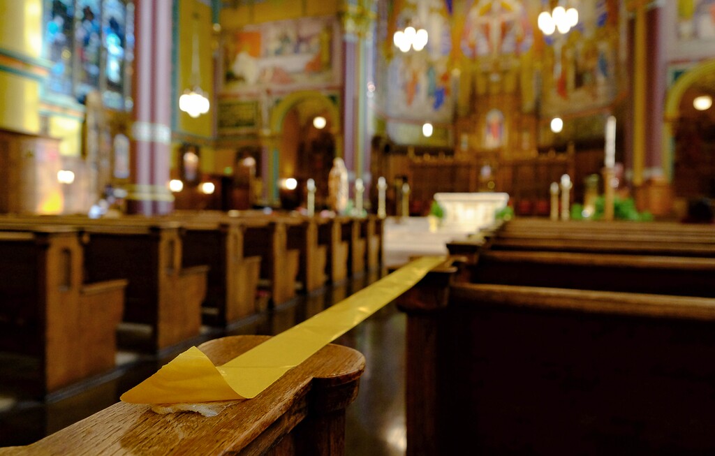 (Francisco Kjolseth | Salt Lake Tribune file photo) Most pews are taped off at the Cathedral of the Madeleine in Salt Lake City on Friday, May 8, 2020, due to the pandemic. A new Gallup report shows that most Americans no longer identify themselves as members of a church, synagogue, mosque or other house of worship.