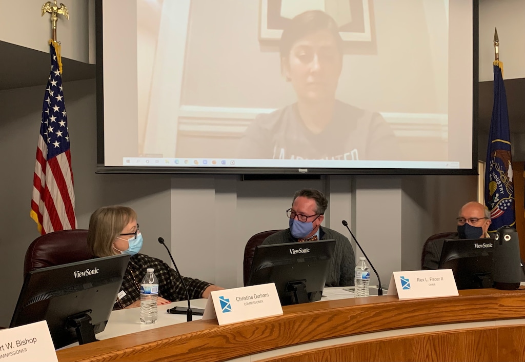 (Jeff Parrott | The Tribune) Utah Independent Redistricting Commission Commissioner Christine Durham, Chair Rex L. Facer II and Commissioner William A. Thorne Jr. at a public hearing in Layton, Utah on Friday, Oct. 16, 2021.