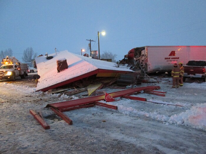 (Photo courtesy Utah Highway Patrol) A semi-trailer truck crashed into a Mexican restaurant Wednesday in Wellington, a town in Carbon County, about 8 miles southeast of Price.