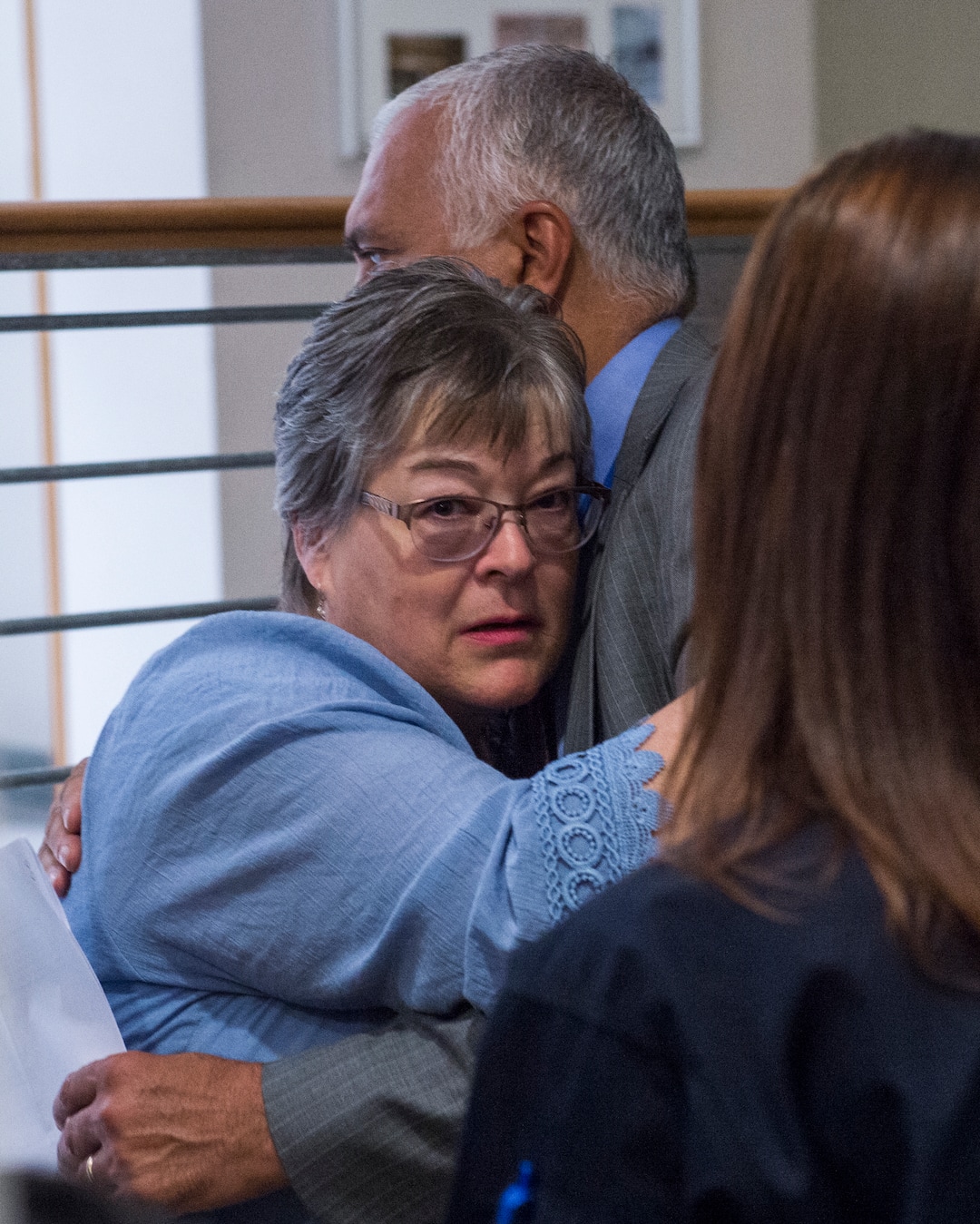 (Rick Egan  |  The Salt Lake Tribune) Salt Lake County District Attorney Sim Gill hugs  Jeanne Long, the sister of homicide victim Valerie Sue Brantzeg, at the Salt Lake County Sheriff's office, Friday, Sept. 7, 2018. Formal charges have been filed against Walter Eugene Brantzeg, Valerie's estranged husband, in her death on Aug. 22 in Millcreek.