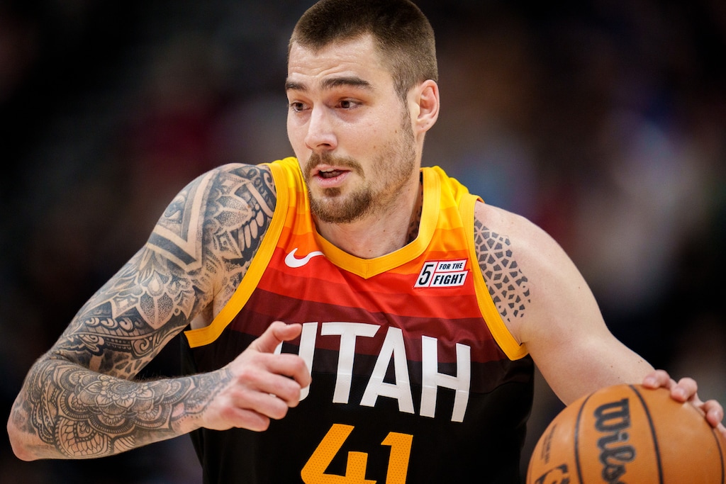 (Trent Nelson | The Salt Lake Tribune) Utah Jazz forward Juancho Hernangomez (41) as the Utah Jazz host the Los Angeles Clippers, NBA basketball in Salt Lake City on Friday, March 18, 2022.