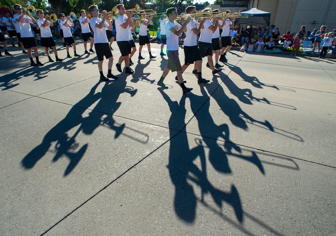 (Rick Egan  |  The Salt Lake Tribune)    The Viewmont High School band marches in the Bountiful Handcart Days Parade, Friday, July 19, 2019.
