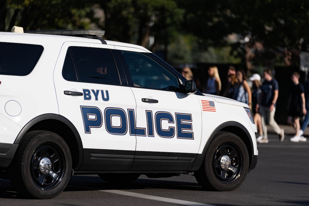 (Francisco Kjolseth | The Salt Lake Tribune) BYU police pictured on Saturday, Sept. 25, 2021. BYU police say it doesn’t appear the man who was banned from games was the person shouting the N-word at a Duke volleyball player on Friday, Aug. 26, 2022.