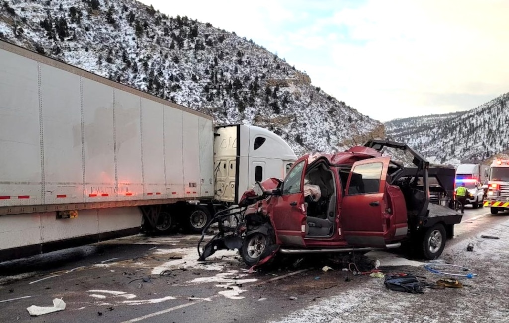 (Utah Highway Patrol) A 6-year-old Utah girl was killed when the pickup truck she was riding in collided with a semitruck on Sunday, April 7, 2023.