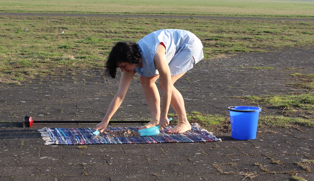 (Photo courtesy of Michelle Standley) Performance artist Michelle Standley during the first performance of her work "4.5 Hours," on the grounds of Berlin's Tempelhof Airport on April 1, 2017. Standley will perform "4.5 Hours" again on Oct. 6, 2019, on the south edge of Salt Lake City's Temple Square.