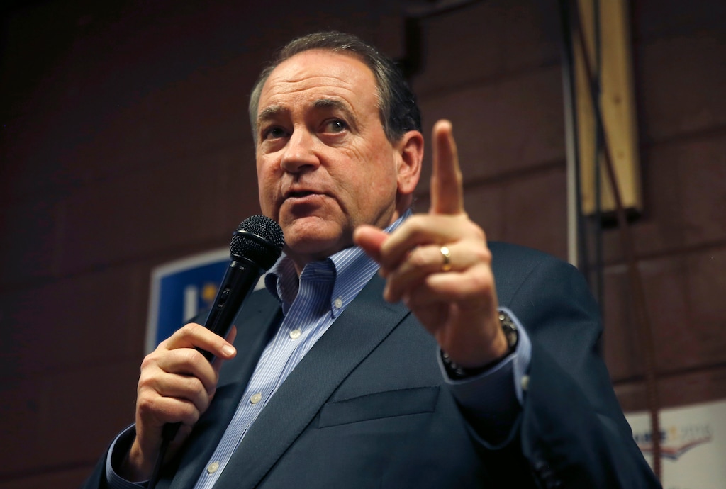 FILE - In this Jan. 31, 2016, photo, former Republican presidential candidate and former Arkansas Gov. Mike Huckabee speaks at Inspired Grounds Cafe in West Des Moines, Iowa. Huckabee resigned from the board of the Country Music Association Foundation, the charitable arm of the association that runs the annual CMA Awards and CMA Festival, after swift criticism from the music community. Within 24 hours of his election to the board on Feb. 28, 2018, a prominent artist manager sent a letter to the foundation calling Huckabee’s election “grossly offensive” due to his political opinions and associations with the National Rifle Association. (AP Photo/Kiichiro Sato, File)
