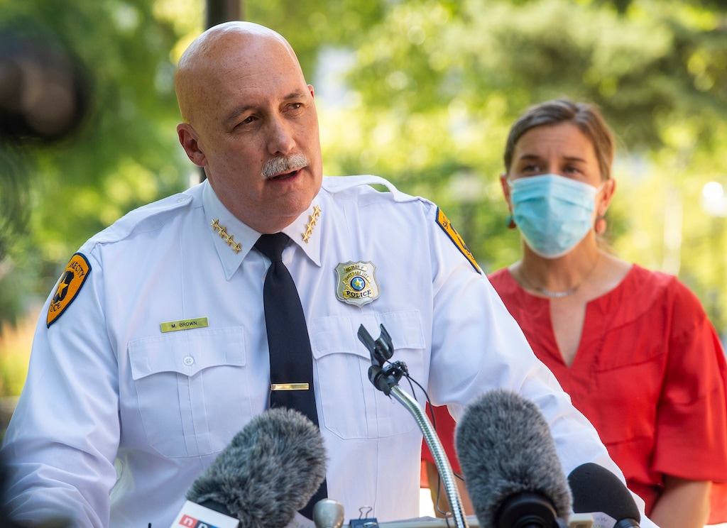 (Rick Egan  |  The Salt Lake Tribune)    Salt Lake City Police Chief Mike Brown speaks during a news conference at City Hall on Monday, Aug. 3, 2020.
