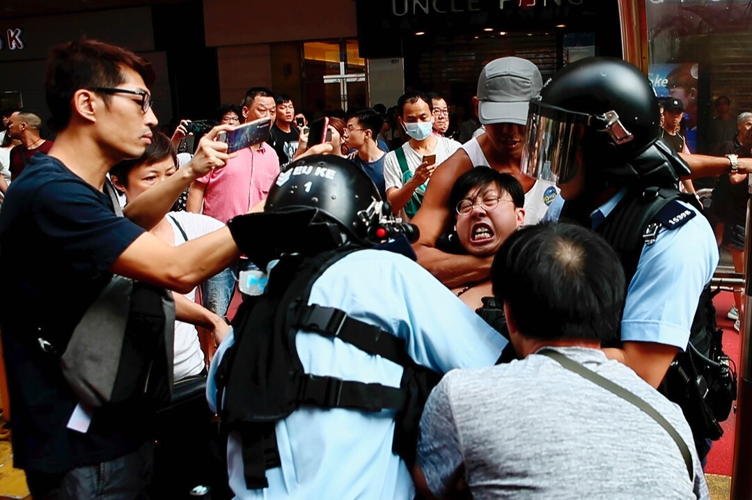 (Anders Hammer  |  courtesy of Sundance Institute) Protesters in Hong Kong are arrested by police, in a moment from "Do Not Split," directed by Anders Hammer, an official selection of the Shorts Programs at the 2020 Sundance Film Festival.