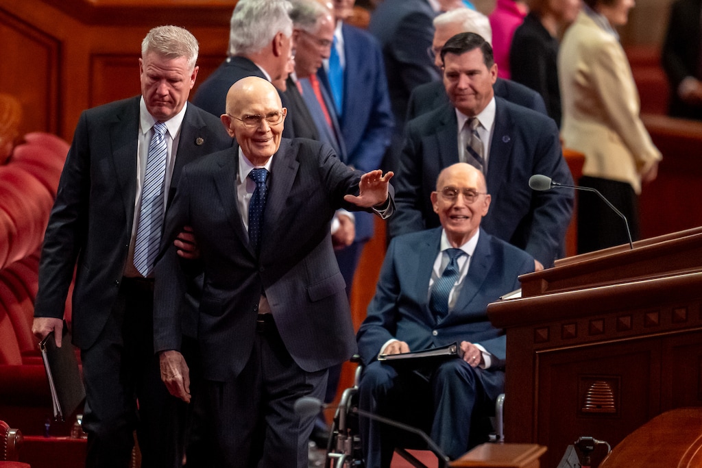 (Trent Nelson | The Salt Lake Tribune) President Dallin H. Oaks arrives for the morning session of General Conference of The Church of Jesus Christ of Latter-day Saints at the Conference Center in Salt Lake City on Saturday, Oct. 3, 2026.