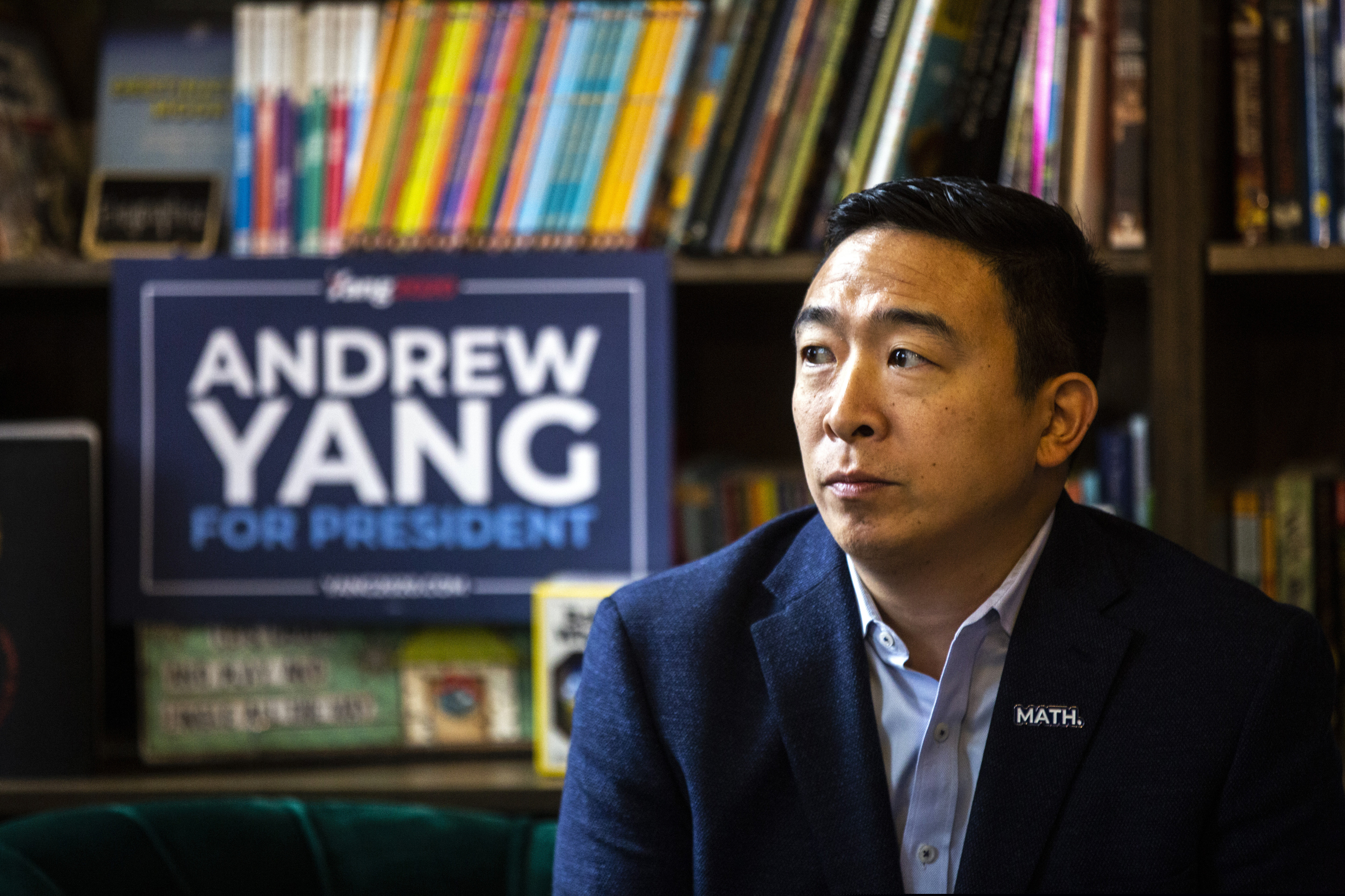 Democratic presidential candidate businessman Andrew Yang listens to a question during the, "Family and Autism: An Honest Conversation," event at Sidekick Coffee & Books, Saturday, Dec. 14, 2019, in Iowa City, Iowa. (Joseph Cress/Iowa City Press-Citizen via AP)
