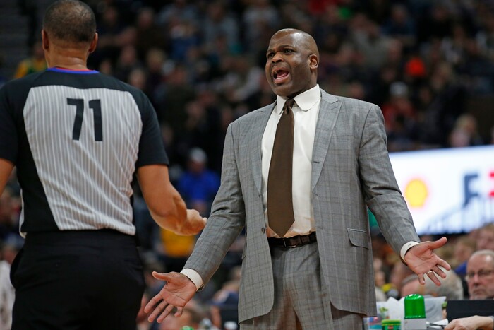 Indiana Pacers head coach Nate McMillan argues with referee Rodney Mott (71) in the first half of an NBA basketball game against the Utah Jazz Monday, Jan. 20, 2020, in Salt Lake City. (AP Photo/Rick Bowmer)