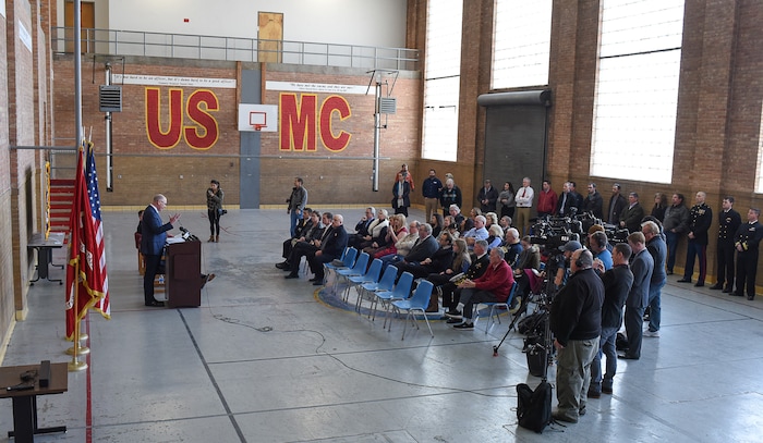 (Francisco Kjolseth  |  The Salt Lake Tribune)  An intimate ceremony is held at the Naval Sciences building, built in 1945, on the University of Utah campus on Wednesday, Dec. 7, 2017, marking the return of the bell from the USS Utah, one of the first ships lost during the attack on Pearl Harbor in 1941. 