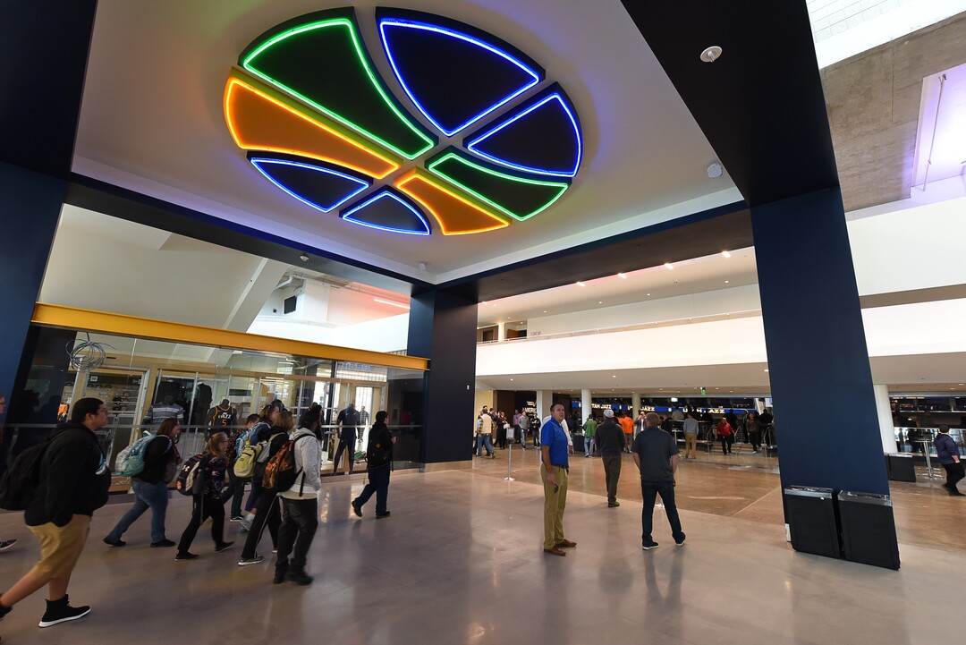 (Francisco Kjolseth  |  The Salt Lake Tribune)  The Jazz unveil renovations for the arena, starting with the J-Note statue and then offering self-guided tours of the venue on Tuesday, Sept. 26, 2017. The arena features new seats, new concourse areas, new anchor restaurants and open spaces for more social experiences at Jazz games and events.
