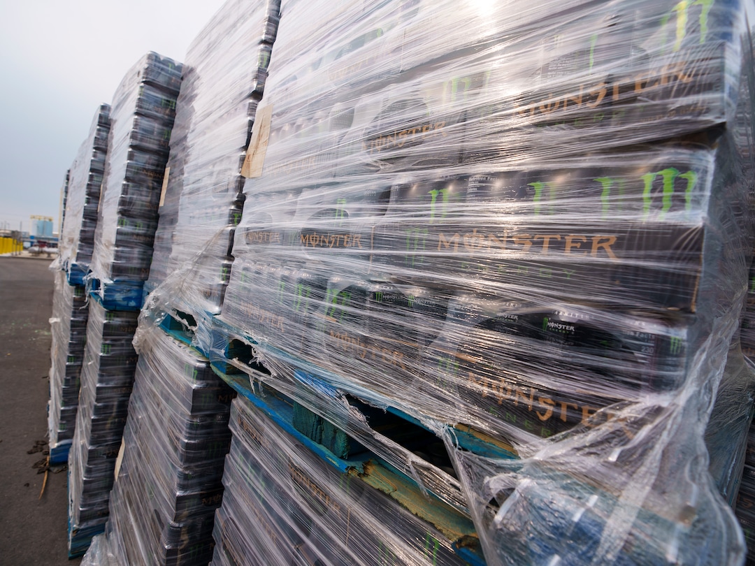 (Leah Hogsten | The Salt Lake Tribune) Liquid waste from restaurants, grocery stores, hotels, caterers, breweries, food processing-manufacturing plants, cafeterias, hospitals, schools and universities is processed, including pallets of Monster energy drinks, above, Sept. 1, 2021. Wasatch Resource Recovery is UtahÕs first and only anaerobic digester which produces a fertilizer and natural gas from decomposing food. The facility processes organic waste which includes food scraps, liquid waste and manufacturing food waste. The process, in operation since 2019, turns the organic matter into sustainable resources, biogas and bio-based fertilizer and the facility will pilot a food scraps pickup program for residents.