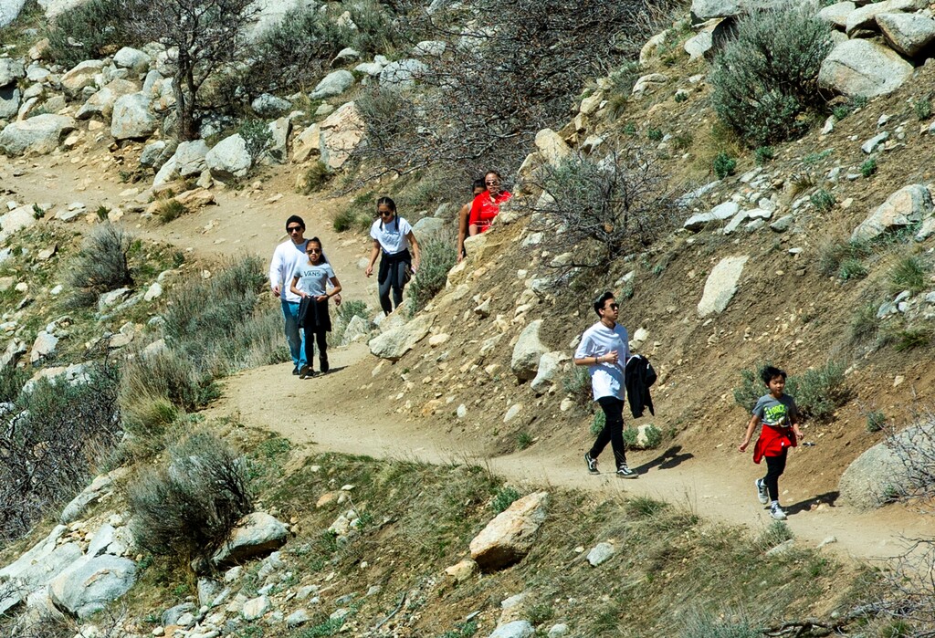 (Rick Egan  |  The Salt Lake Tribune)     Hikers make their way up the Bell Canyon Trail, Tuesday April 7, 2020