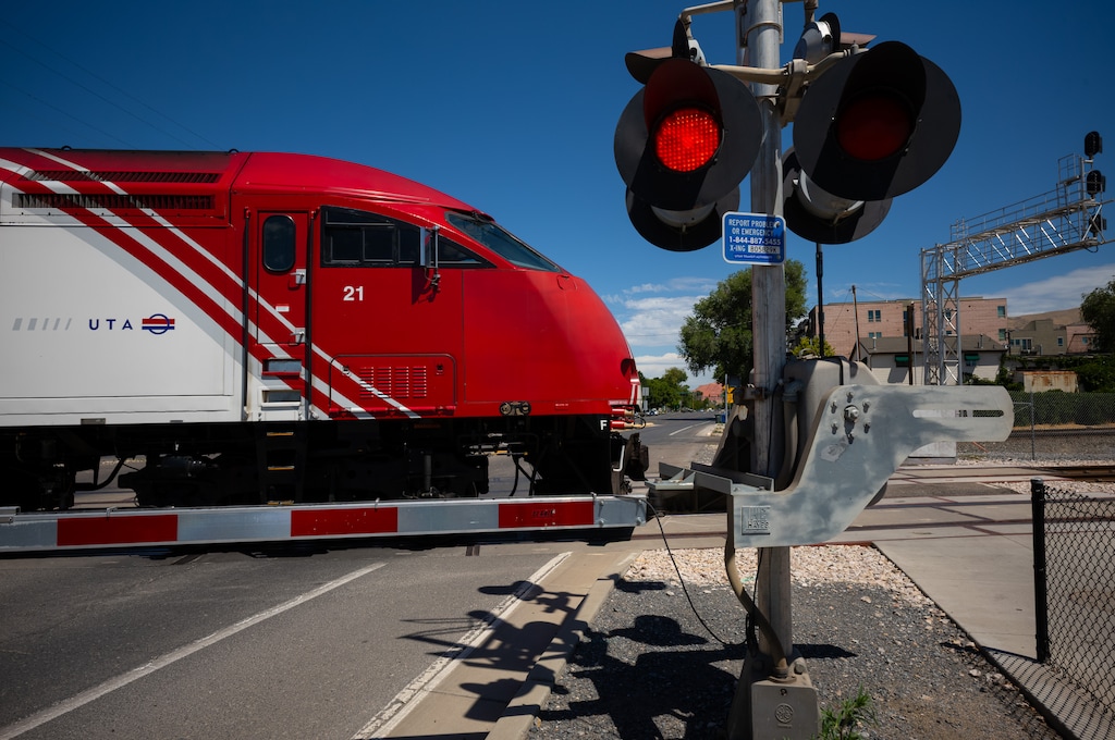 (Trent Nelson  |  The Salt Lake Tribune) A FrontRunner train passes through downtown Salt Lake City on Wednesday, July 8, 2026.