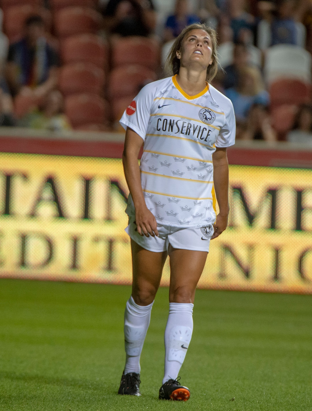 (Rick Egan  |  The Salt Lake Tribune)   Utah Utah Royals FC forward Katie Stengel (24) reacts after narrowly missing a goal late in the game, as the Royal fall to the Reign 0-2, in soccer action between Utah Royals FC and Seattle Reign FC in Sandy, Friday, June 28, 2019.