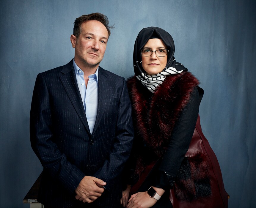 (Photo by Taylor Jewell | Invision | AP) Director Bryan Fogel, left, and Hatice Cengiz pose for a portrait to promote the film "The Dissident" at the Music Lodge during the Sundance Film Festival on Friday, Jan. 24, 2020, in Park City, Utah.